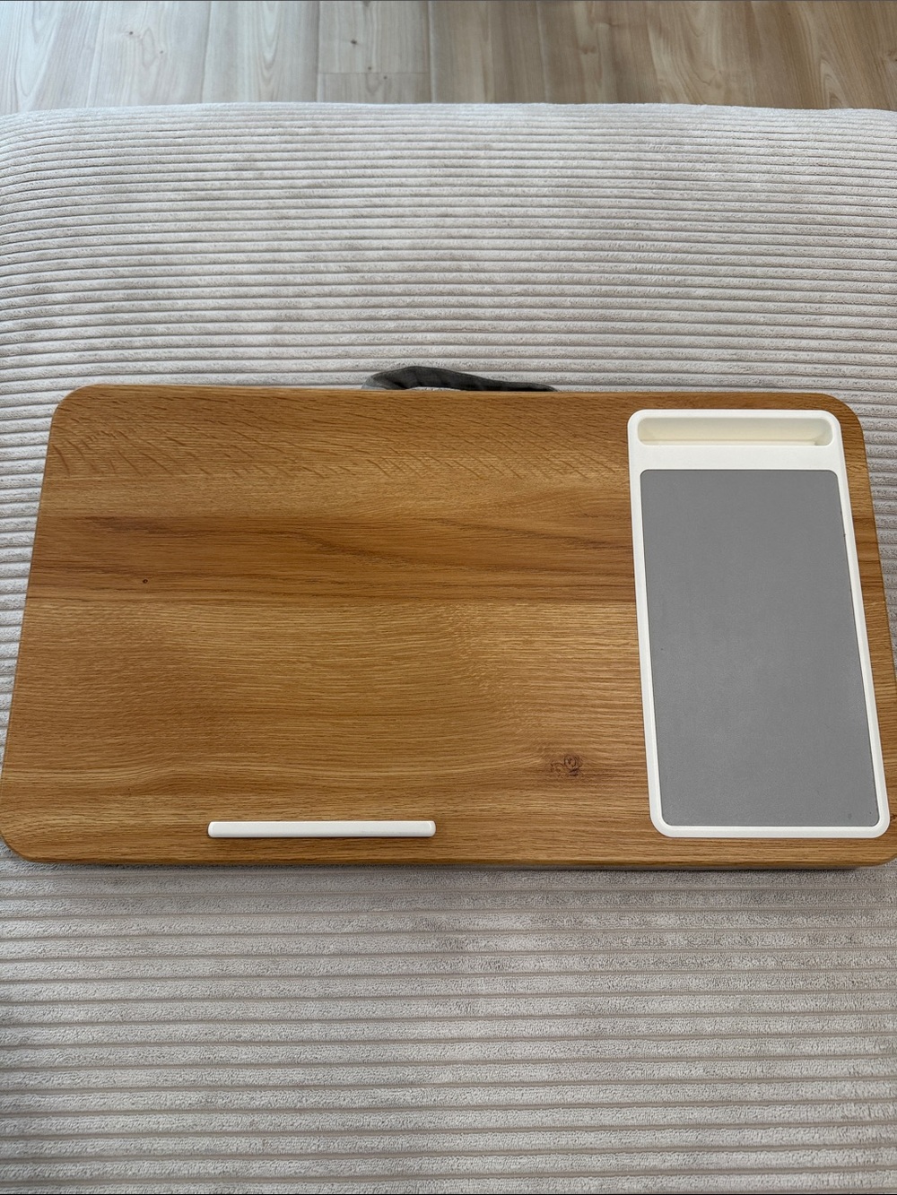 Wood Finish Lap Desk with Gray Mouse Pad and White Trim